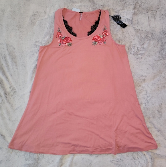 Poof Apparel Tops - Poof Apparel Womens Medium Pink Floral Swing Tank Dress Tunic Top Embroidered